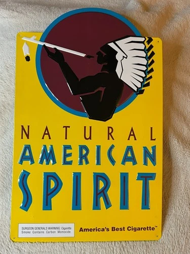 VINTAGE Natural American Spirit Cigarettes Metal TIN SIGN Yellow almost MINT