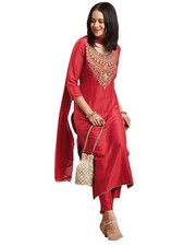 GoSriKi Women's Rayon Viscose Straight Embroidered Kurta with Pant  Dupatta