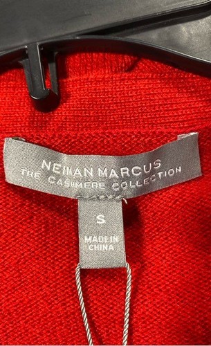 Neiman Marcus Women Red Solid Ruffled Vneck Cardigan Sweater S 100Cashmere - Picture 2 of 5