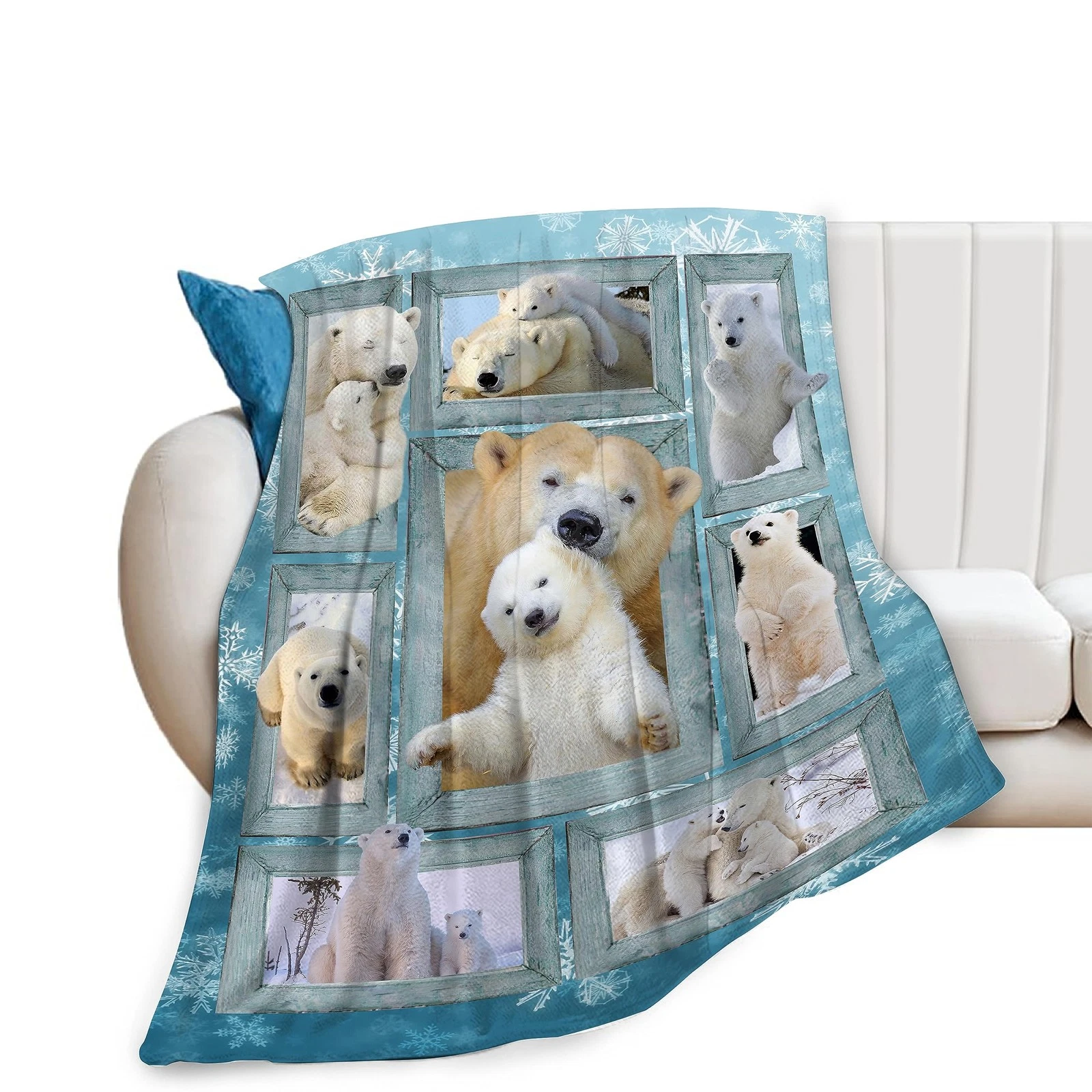 Polar Bear Throw Blanket Cozy Plush Cute Bears Flannel Fleece Ultra Soft Blan...