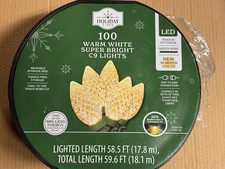 NEW Holiday Time 100 Count WARM WHITE LED Super Bright C9 Lights 59.6 FT