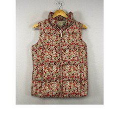 Cottagecore Lands End Kids L 14 Red Floral Down Fill Quilted Puffer Vest Zip Up