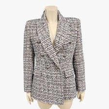 Nwt ZARA Blue White Textured Tweed Double Breasted Blazer Jacket S
