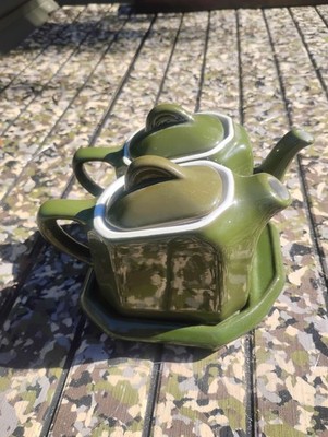 Hall China Tea For Two Set Green Excellent Condition With Trey