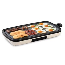 Plancha eléctrica antiadherente de cerámica con tapa plana crema para tablero