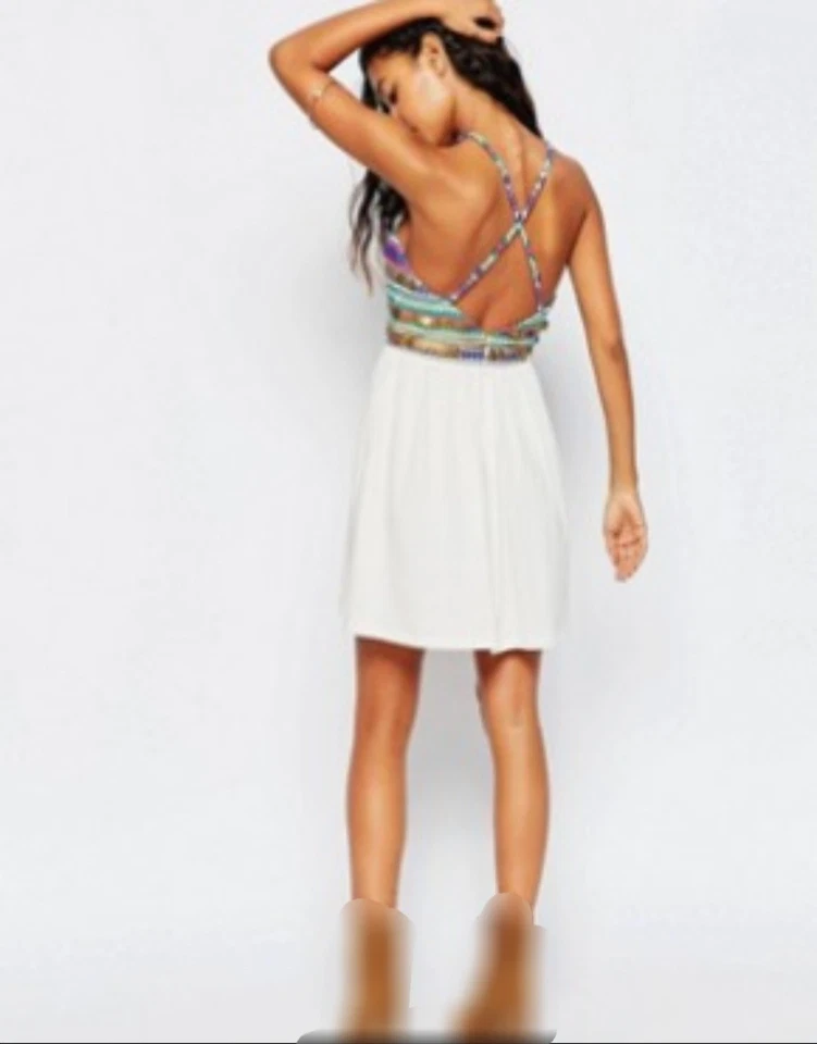 ASOS PREMIUM Party navajo Dress 3D Rhinestones Tribal Boho Ibiza   - Imagen 4 de 4