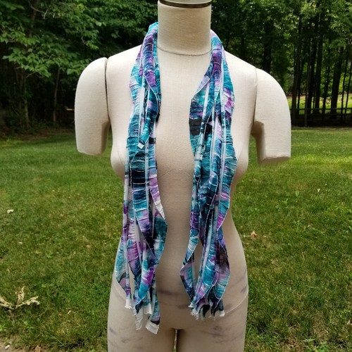 Teal Purple Black Tiedye Flutter Scarf Lightweight Women Accessory Multiwear - Picture 3 of 7
