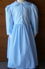 Girl Prairie Pioneer Dress with collar light blue calico cotton size 7