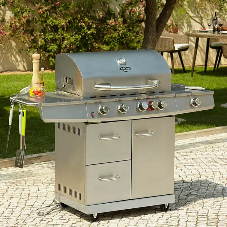 Uniflame Select 5 Burner BBQ and 1 Side Burner & Rotisserie Kit
