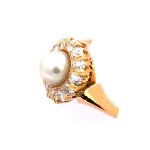 Antiker Perl Diamant Ring 0.84 ct Diamanten und Naturperle 18K Rotgold um 1900 - Bild 3 von 6