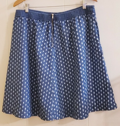 Lane Bryant Women Denim Skirt Size 18 A-line Frayed Polka Dots Lined Zip Back - Picture 5 of 7