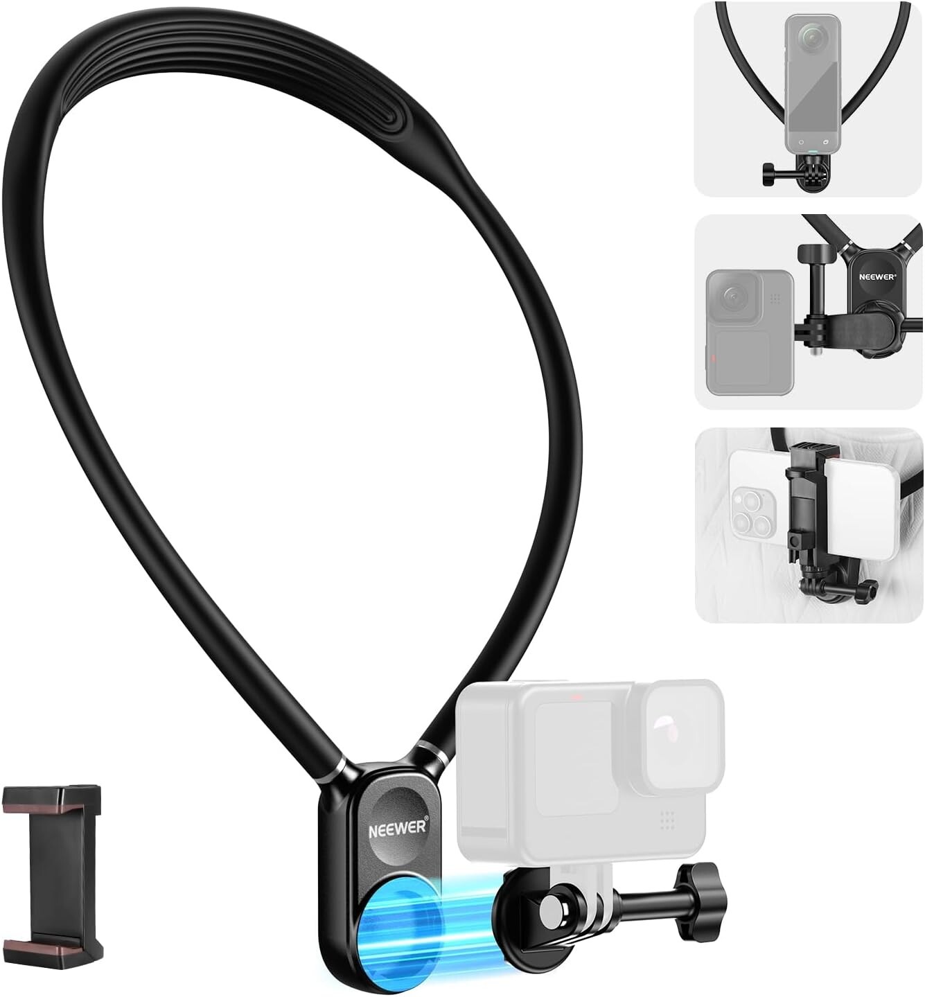 NEEWER Action Camera Neck Mount, Quick Release Magnetic Holder with Phone Clip C-image