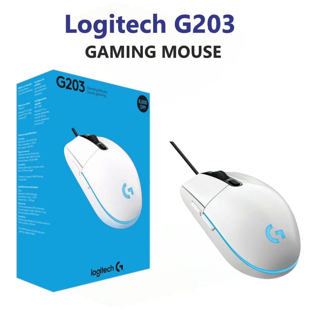 GAMING MOUSE Logitech G203 LIGHTSYNC RGB 6-button Design 8000 DPI WHITE TS