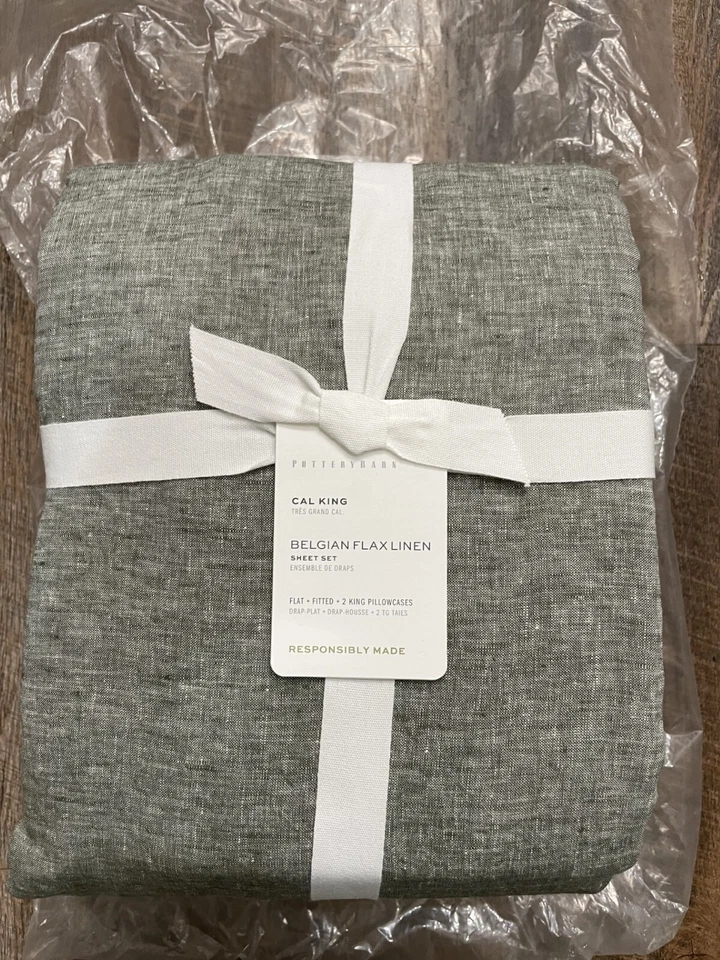Juego de sábanas Pottery Barn lino belga Cal King VERDE California King NUEVO Foto 2 de 2
