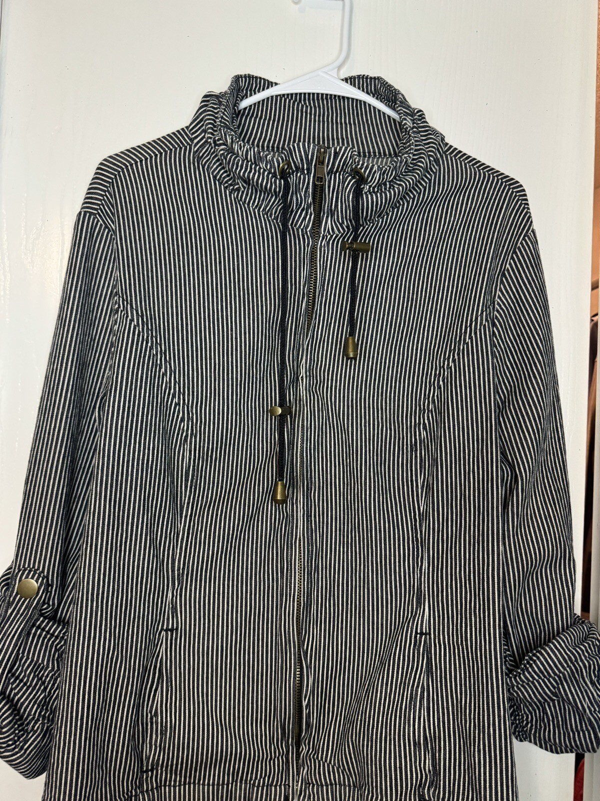 AMI Lightweight Zip Jacket, Ruffle Drawstring, Bl… - image 1