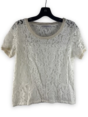 Gerard Darel Paris Lace Top Blouse Shirt Top Sz. 1 White Womens Cotton Blend-EUC