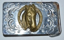 Vintage Mid Century Lucky Horse Head Equestrian Cowboy Western Belt Buckle