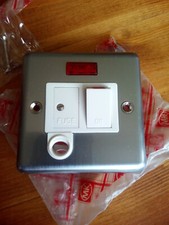 10 x 13A MK Switched Fused Spur with Neon and Flex Outlet, Satin/Brushed Steel.