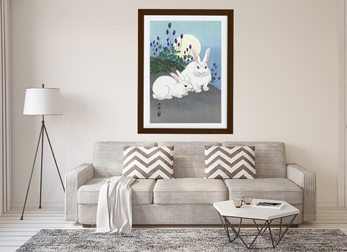 Quadro arte da parete con cornice giapponese due conigli bianchi taglia A1 A2 A3 - Foto 6 di 9