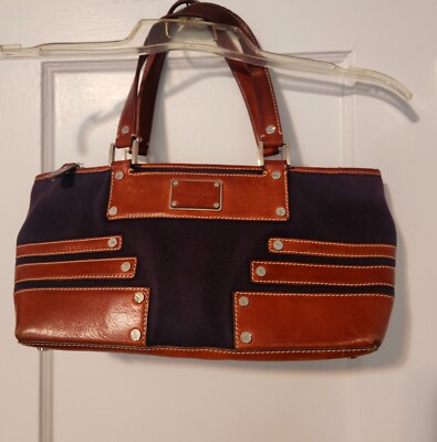 Michael Kors Hamilton Navy Canvas Leather Shoulder Bag Purse
