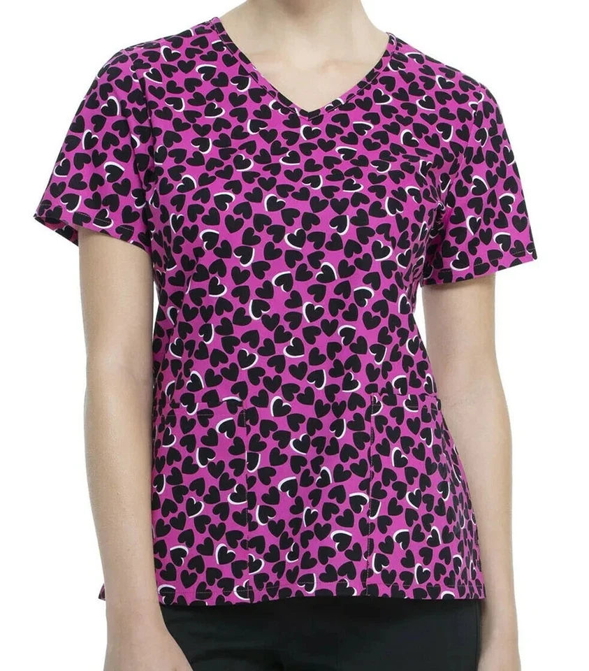 Scrubstar Women's V-Neck Top Hearts Collide Short Sleeve Scrub Top Medium - Image 3 of 4