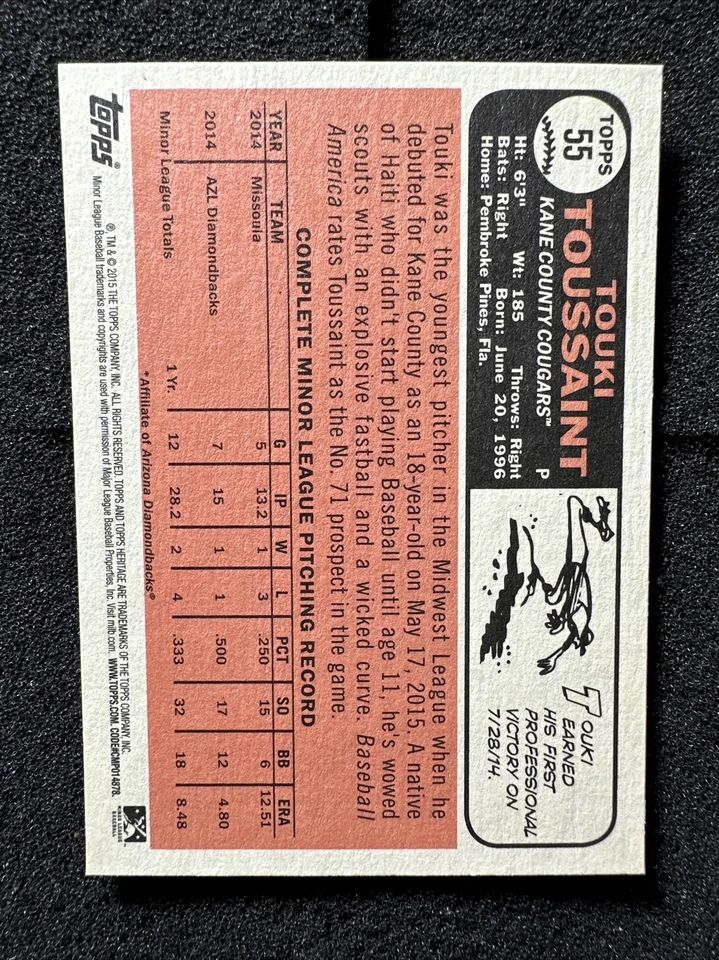 TOUKI TOUSSAINT #55 2015 Topps Heritage Minor League Edition QTY Rookie/Prospect - Image 2 of 2