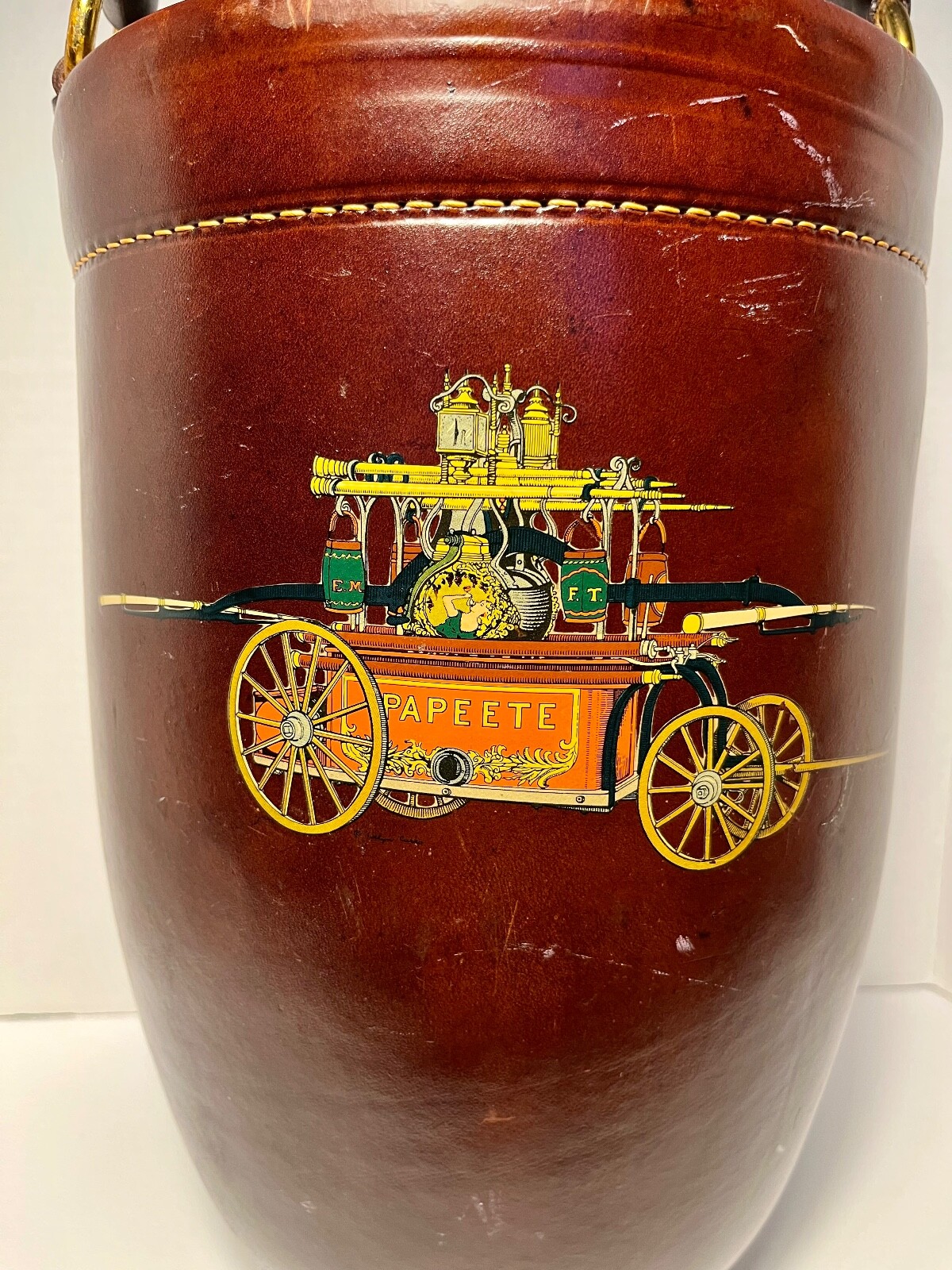 Vintage Loyal Papeete Leather Ice Bucket Reproduction of Fire Bucket 18" tall