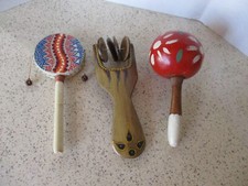 3 HANDCRAFTED MUSICAL INSTRUMENTS, MAROCCA, TWIRL DRUM SHAKE CYMBALS, VG
