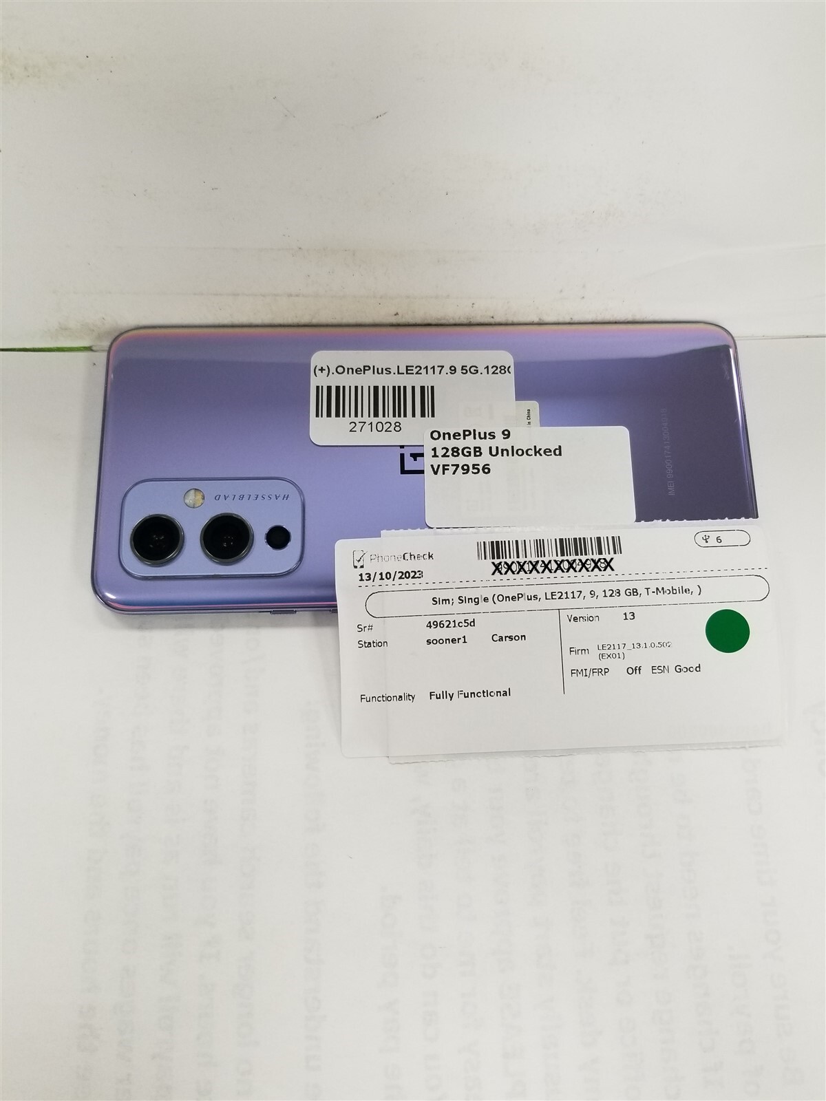 OnePlus 9 128GB Purple LE2117 (Unlocked) GSM World Phone VF7956