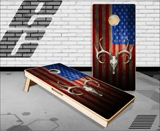 American Flag Wood Buck Skull Cornhole Boards Bean Bag Toss Game