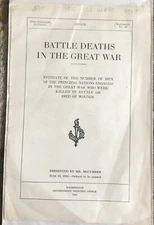 1919 Senate re: Battle Deaths in the Great War (World War One) (WWI)