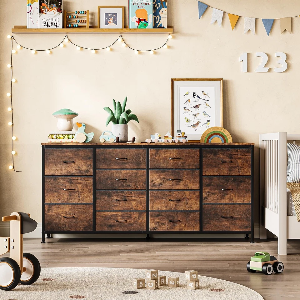 63 Inch Large Fabric Chest of 14 Drawers Long Dresser 70 75"TV Stand for Bedroom - Image 3 of 4