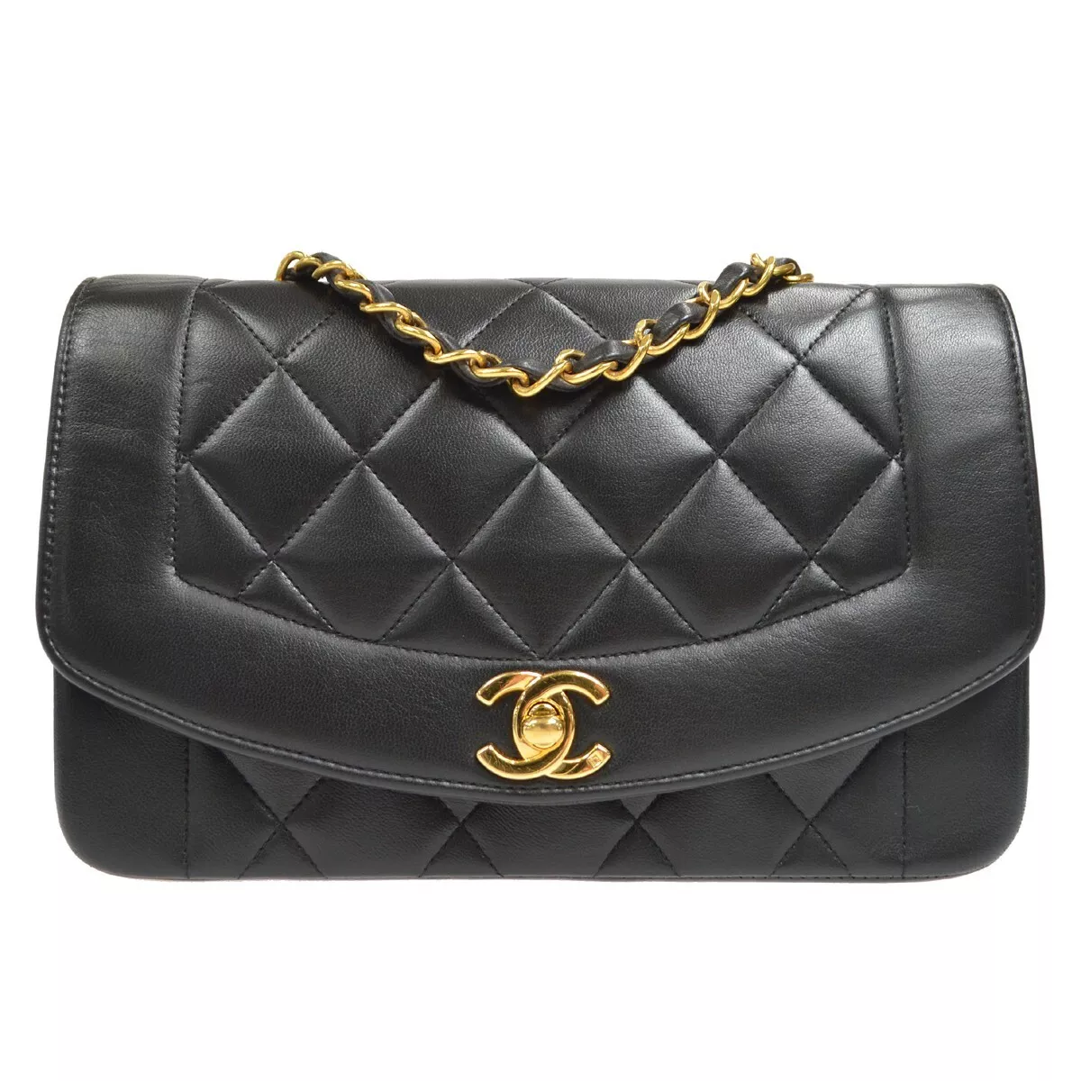 CHANEL Diana Flap Chain Shoulder Bag Black Quilted Lambskin Purse