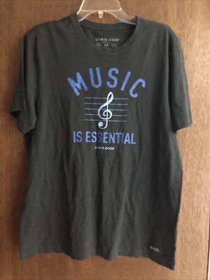 life is good tshirt mens medium Nwt Charcoal Music Is Essential print cotton 