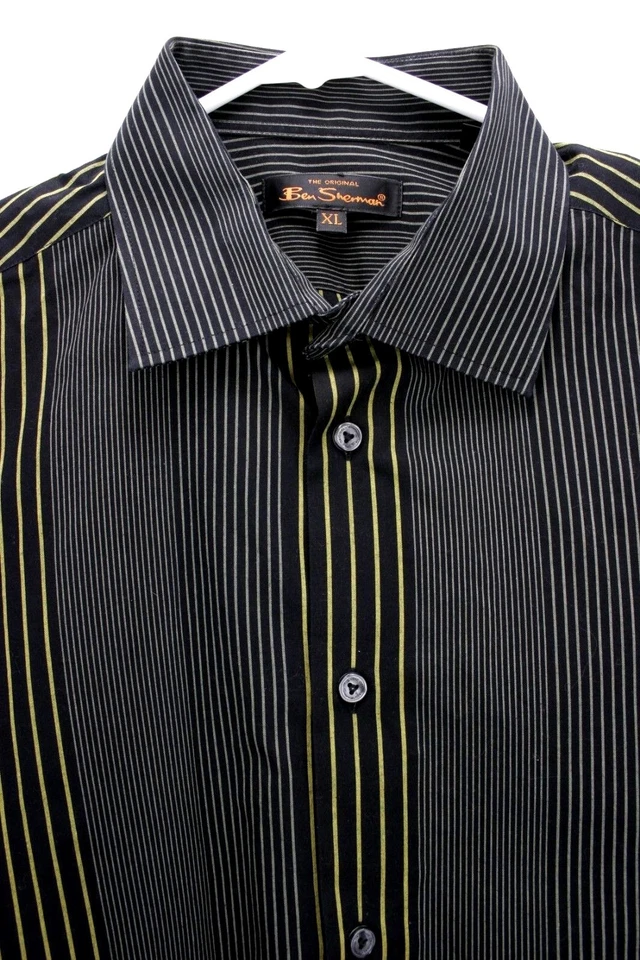 Camisa Original Ben Sherman Para Hombre Talla XL L/S Negra/Gris/Dorada Rayas Foto 4 de 4