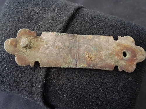 Lovely Norman medieval bronze mount with one rivet intact found in England L62a