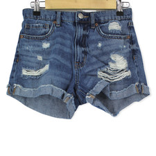 Aero Mom Short Blue Denim Distressed Cuffed Shorts Cotton Size 2 Normcore