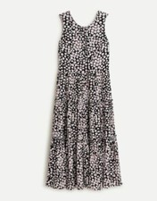 New J Crew Black Pink Poppy Floral Sleeveless V-back Tiered Midi Dress Sz XS