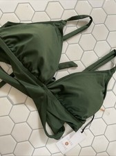 Shade  Shore Triangle Bralette Wrap Halter Bikini Top Dark Green Large 12-14