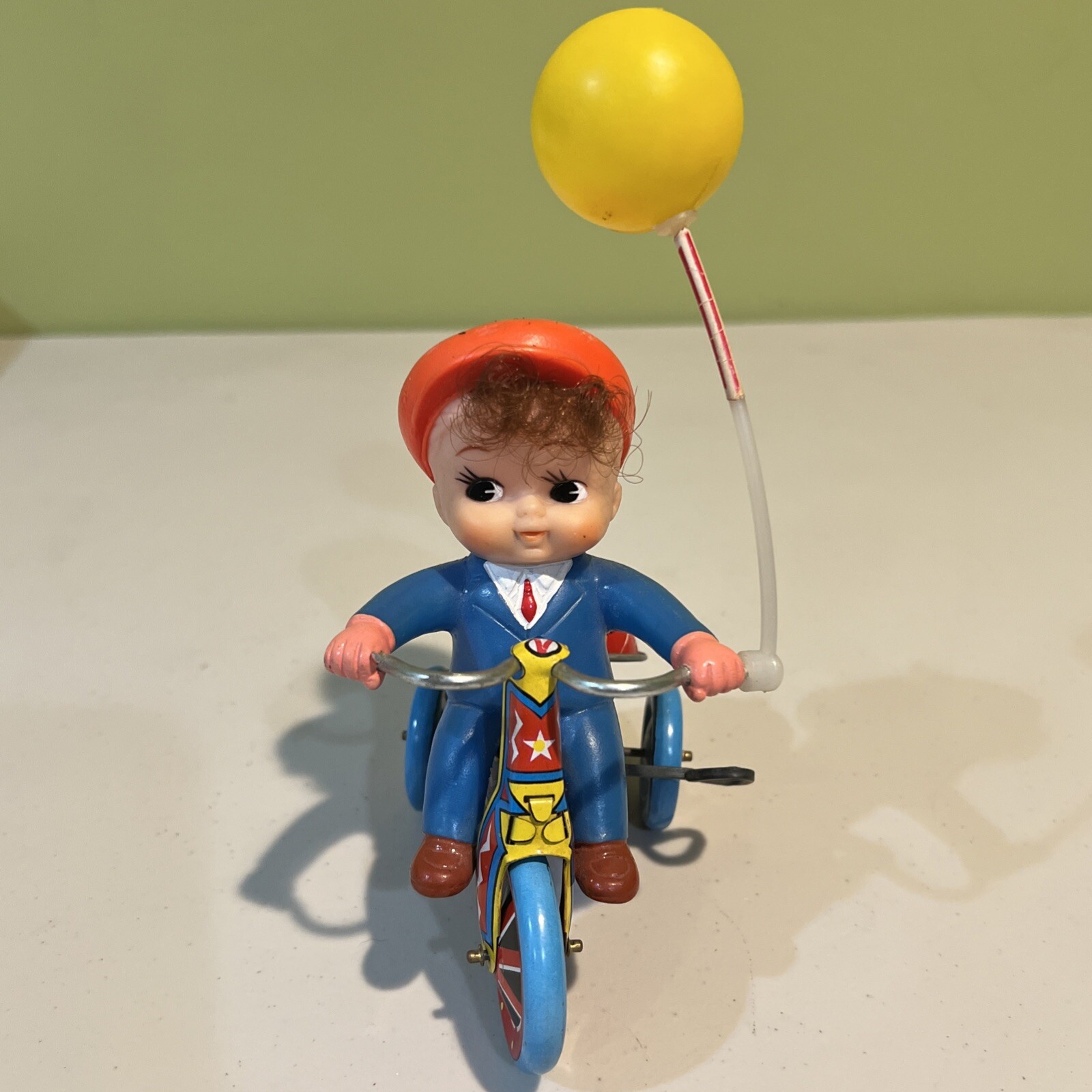 TIN LITHO WIND UP TOY- BOY RIDING TRICYCLE - WORKING - NICE
