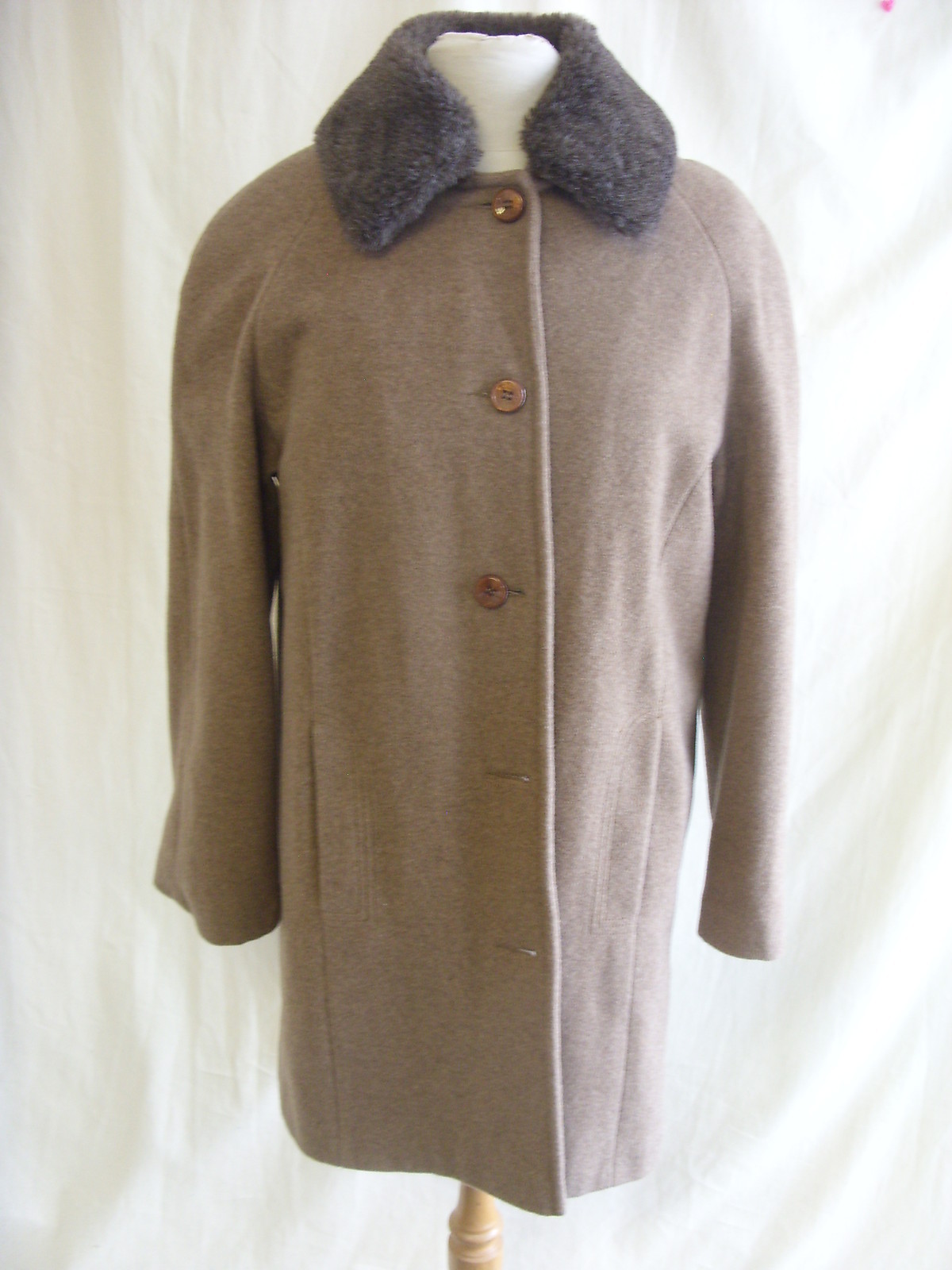 ALTRA Cappotto Donna Bon Marche taglia 12 marrone 80% lana colletto in pelliccia sintetica usat