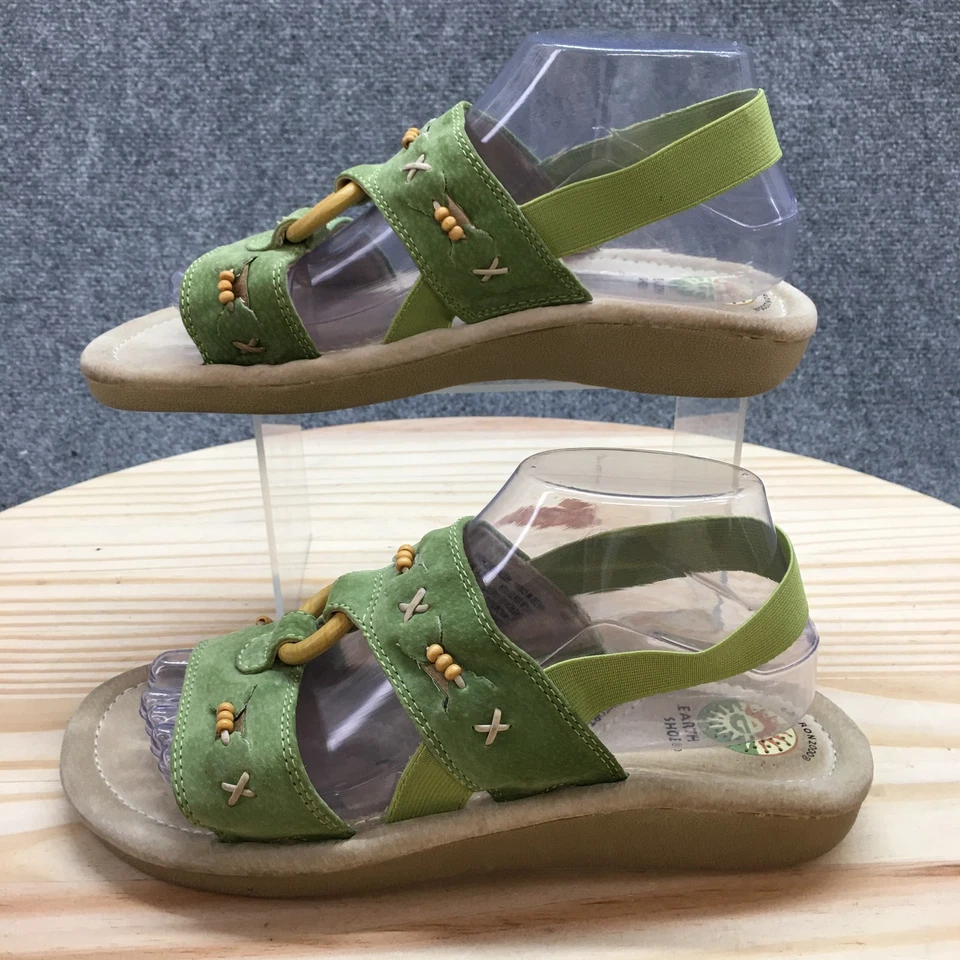 Sandalias Earth para mujer 9,5 Bradley con cordones de cuero verde informales punta abierta planas Foto 2 de 4