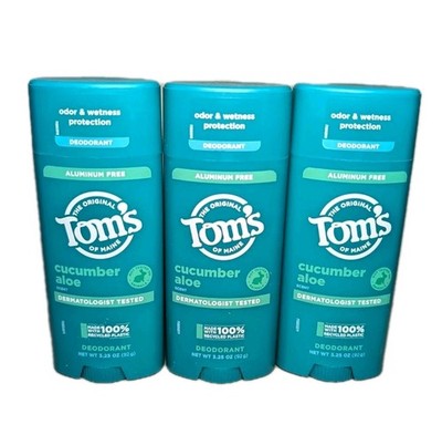 (3-Pack) Tom's Aluminium Free Deodorant, Cucumber Aloe, 3.25oz NEW