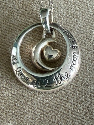 I Love U 2 The Moon And Back 925 Silver Pendant With Moon And Heart And 18 chain