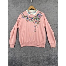 Blair Sweatshirt Medium Blush Pink Floral Painted Collared Vintage Pullover