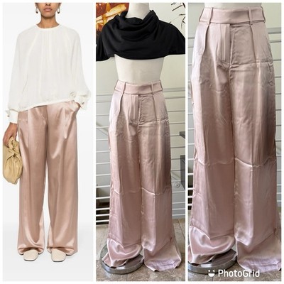 Alexandre Vauthier Pink Satin High Waist Straight Wide Leg Pants Size FR 36.US 4