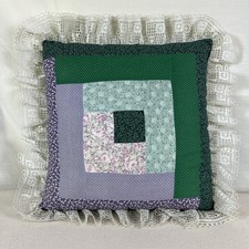 Vintage Quilted Throw Pillow Handmade Cottagecore Granny 12  Lace Trim Ruffles