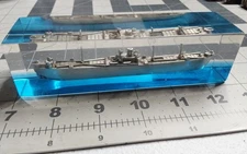 WWII Liberty Ship Pewter Model In Lucite Paperweight PROPELLER CLUB PORT OF NY