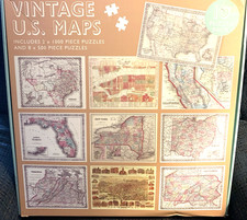 Vintage U.S. Maps 10 Puzzle Pack, Includes 2 X 1000 Piece Puzzles 8 X 500. New