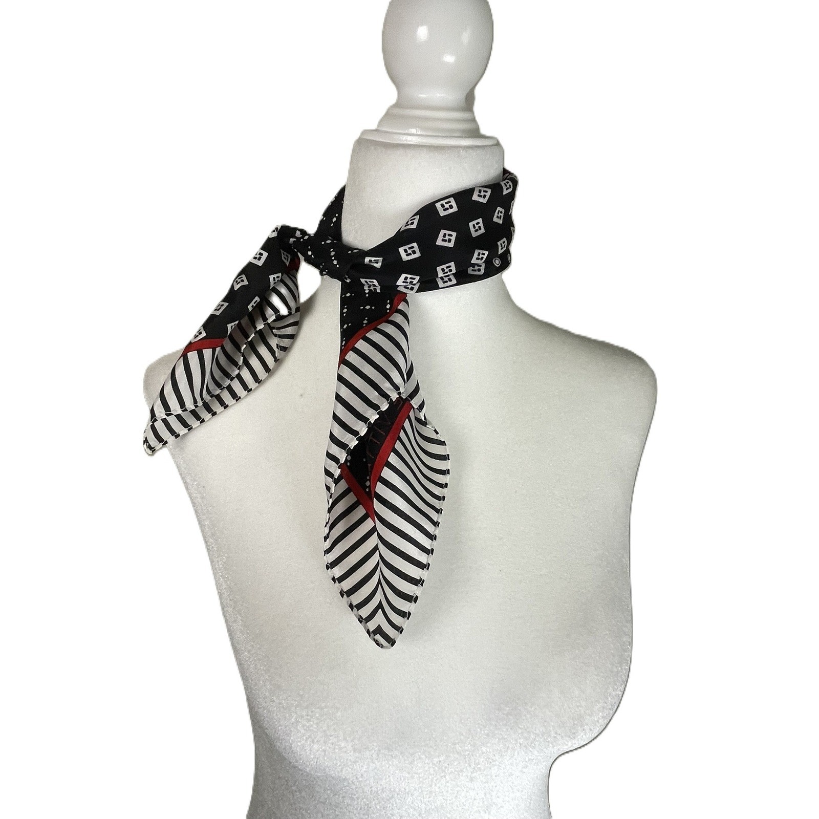 Adrienne Vittadini Black White Silk Geometric Patchwork Square Scarf Italy